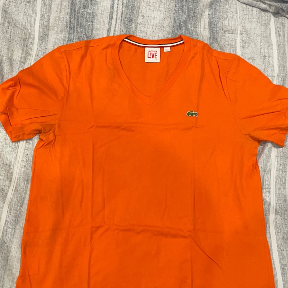Lacoste orange V neck t shirt size 6